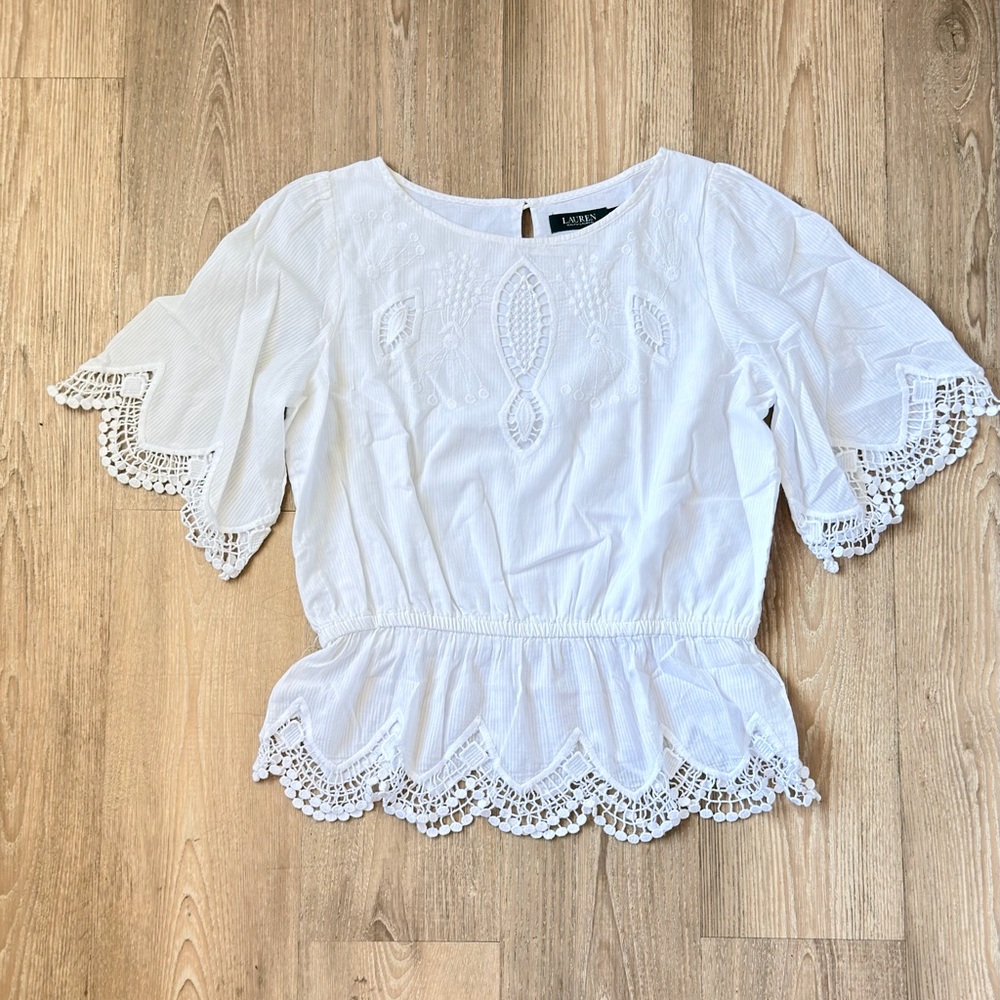 Ralph Lauren White Embroidered Blouse